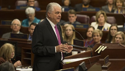 Nevada Gov. Steve Sisolak delivers his first State of the State address from the Assembly Chambers of the Nevada Legislature, Carson City, Nev., Jan. 16, 2019.