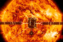 This illustration made available by NASA depicts the Solar Orbiter satellite in front of the Sun.