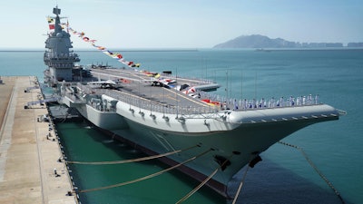 The Shandong aircraft carrier docked at a naval port in Sanya, China, Dec. 17, 2019.