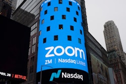 A sign for Zoom Video Communications in New York, April 18, 2019.