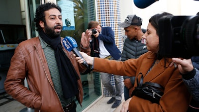 Journalist and activist Omar Radi after his hearing at the courthouse in Casablanca, Morocco, March 5, 2020.