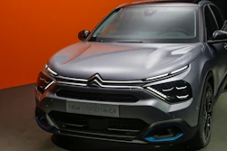The Citroen e-C4 all electric hatchback is display during a media presentation in Paris, Tuesday, June 30, 2020. PSA Group's Citroen Brand is showing off a new version of its C4 compact hatchback, a model that will be key to the company's sales prospects as it faces a highly competitive European car market that faces severe headwinds from the coronavirus.