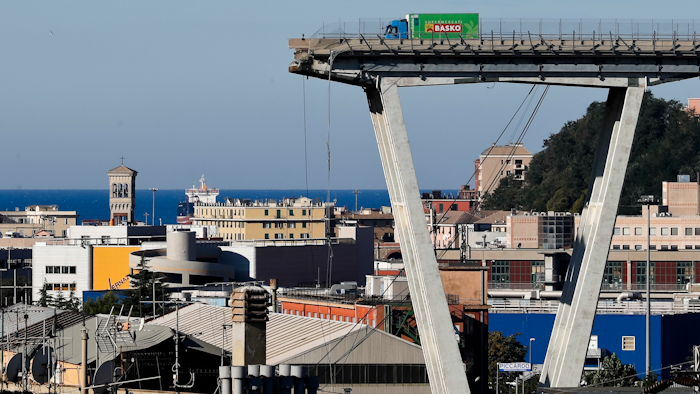 The Morandi highway bridge that collapsed in Genoa, Italy, Aug. 15, 2018.