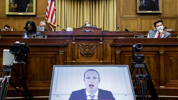 Facebook CEO Mark Zuckerberg speaks via video conference during a House Judiciary subcommittee hearing on antitrust on Capitol Hill, July 29, 2020.