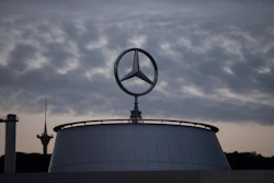The Mercedes star is pictured at the Mercedes Benz headquarters in Stuttgart, Germany.