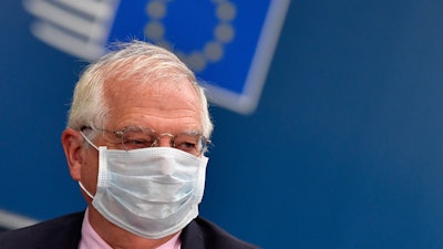 European Union foreign policy chief Josep Borrell arrives for an EU summit in Brussels, July 17, 2020.
