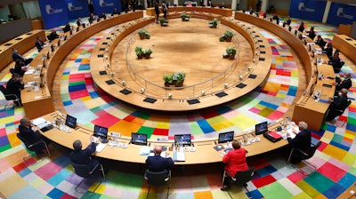 European Union leaders during a roundtable meeting in Brussels, July 17, 2020.