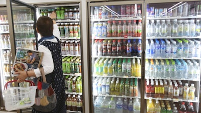 Soft drinks in fridges at a store in Yokohama, Japan, June 17, 2019.