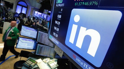 LinkedIn logo on a screen on the floor of the New York Stock Exchange, June 13, 2016.