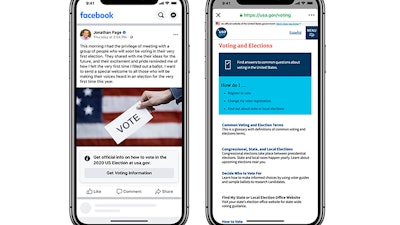 Image provided by Facebook showing an example of a post with information about voting.