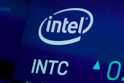 The symbol for Intel appears on a screen at the Nasdaq MarketSite in New York, Oct. 1, 2019.