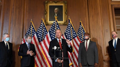 Sen. Lindsey Graham, R-S.C., speaks during a news conference on Capitol Hill, July 27, 2020.