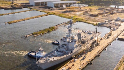 Ingalls Shipbuilding moves destroyer Delbert D. Black (DDG 119) to Pier Four on the east bank of the Pascagoula River, Pascagoula, Miss., June 5 2020.