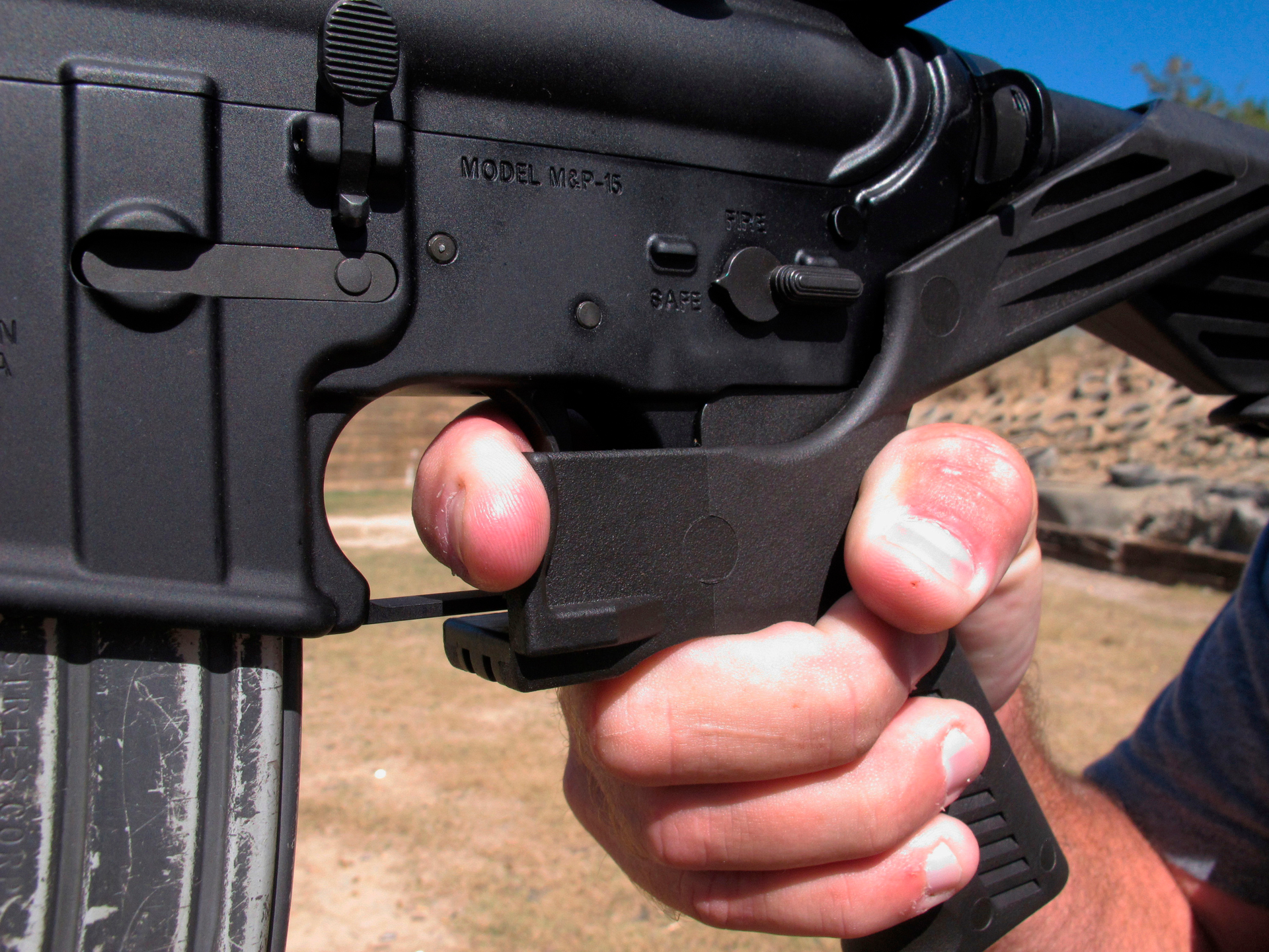 An AR-15 rifle fitted with a 'bump stock.'