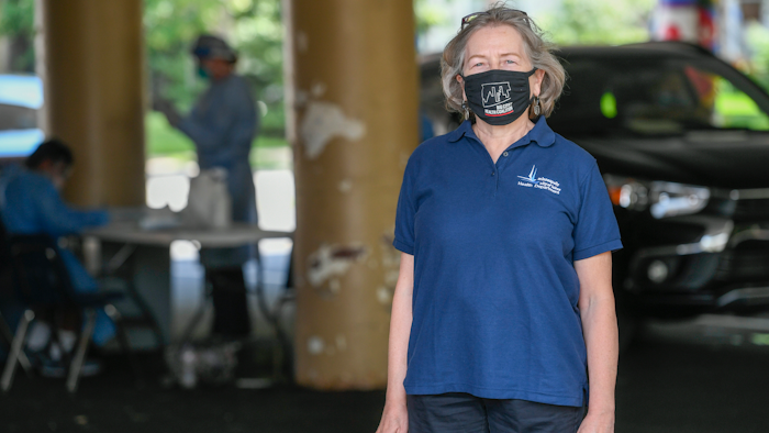 Minneapolis Health Commissioner Gretchen Musicant at a COVID-19 testing event at Incarnation-Sagrado Corazon Church, Minneapolis, Aug. 15, 2020.