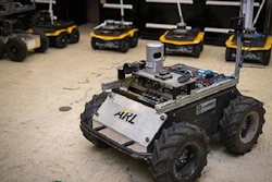 A small, unmanned Clearpath Husky robot, which was used by ARL researchers to develop a new technique to quickly teach robots novel traversal behaviors with minimal human oversight.