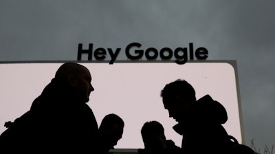 Google's tent during preparations for CES International in Las Vegas, Jan. 5, 2019.