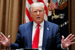 President Donald Trump speaks during a meeting with U.S. tech workers.