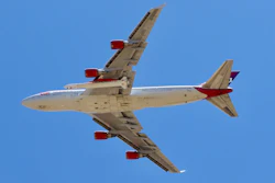 Virgin Orbit's 'Cosmic Girl' Boeing 747-400 taking off from Mojave Air and Space Port north of Los Angeles, May 25, 2020.