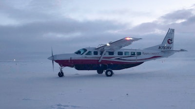 A Ravn Connect airplane lands at the airstrip in Toksook Bay, Alaska, Jan 22, 2020.