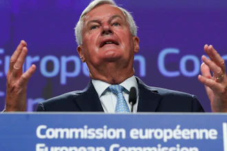 European Union chief Brexit negotiator Michel Barnier during a media conference in Brussels, Aug. 21, 2020.