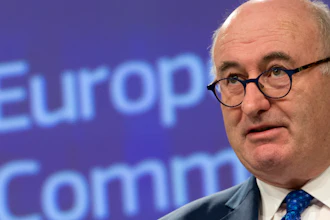 Phil Hogan, the European Commissioner for Agriculture at the time, during a media conference at EU headquarters in Brussels, April 8, 2019.
