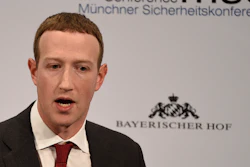 Facebook CEO Mark Zuckerberg speaks at the Munich Security Conference, Feb. 15, 2020.