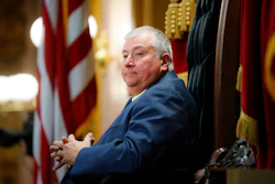 Republican Ohio state Rep. Larry Householder sits at the head of a legislative session as Speaker of the House, in Columbus, Ohio, Wednesday, Oct. 30, 2019. Householder, who is accused in a $60 million federal bribery probe, was removed from his leadership position on July 30, 2020.