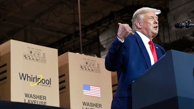President Donald Trump speaks during an event at the Whirlpool Corporation facility in Clyde, Ohio, Thursday, Aug. 6, 2020.