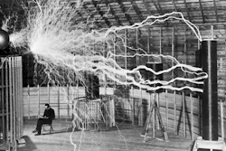 The inventor at rest, with a Tesla coil (thanks to a double exposure).