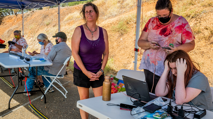 A Pacific Gas & Electric community resource center at the El Dorado Fairgrounds during a power shutoff in Placerville, Calif., Sept. 8, 2020.