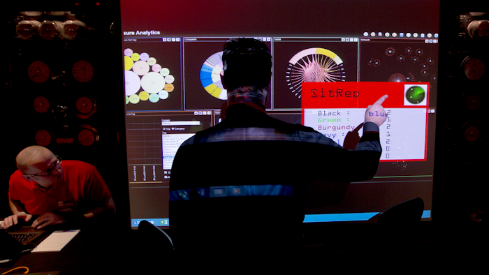 A mock cyberattack scenario in London, March 14, 2014.
