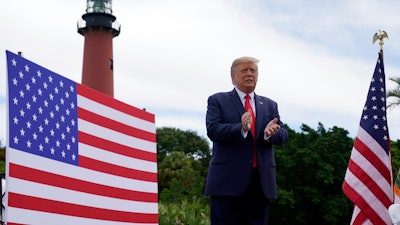President Donald Trump arrives to speak at the Jupiter Inlet Lighthouse and Museum, Jupiter, Fla., Sept. 8, 2020.