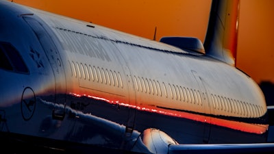 A Lufthansa jet at the airport in Frankfurt, Germany, Sept. 9, 2020.
