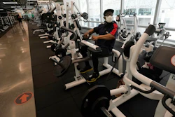 Wesley Thomas works out at Fitness SF Transbay during the coronavirus outbreak in San Francisco, Sept. 15, 2020.