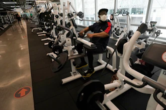 Wesley Thomas works out at Fitness SF Transbay during the coronavirus outbreak in San Francisco, Sept. 15, 2020.