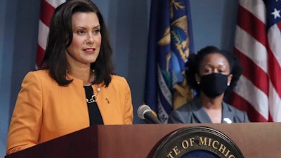 Michigan Gov. Gretchen Whitmer during a speech in Lansing, Aug. 19, 2020.