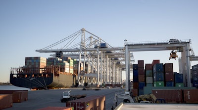 Cranes at the Port of Savannah, Ga., load and unload containers, Jan. 30, 2018.