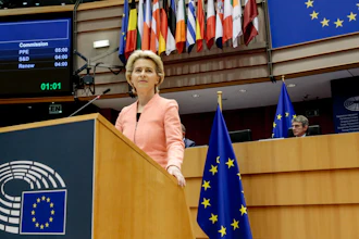 European Commission President Ursula von der Leyen speaks at the European Parliament in Brussels, Sept. 16, 2020.