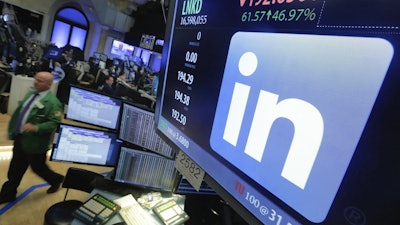 The LinkedIn logo appears on a screen at the New York Stock Exchange, June 13, 2016.
