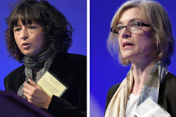 Emmanuelle Charpentier, left, and Jennifer Doudna address the National Academy of Sciences international summit on the safety and ethics of human gene editing in Washington, Dec. 1, 2015.