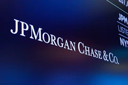 The logo for JPMorgan Chase & Co. above a trading post on the floor of the New York Stock Exchange, Aug. 16, 2019.