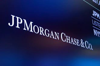 The logo for JPMorgan Chase & Co. above a trading post on the floor of the New York Stock Exchange, Aug. 16, 2019.