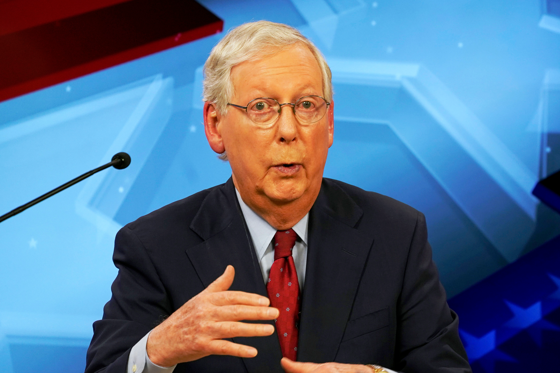 Senate Majority Leader Mitch McConnell, R-Ky., during a debate with Democratic challenger Amy McGrath in Lexington, Ky., Oct. 12, 2020.