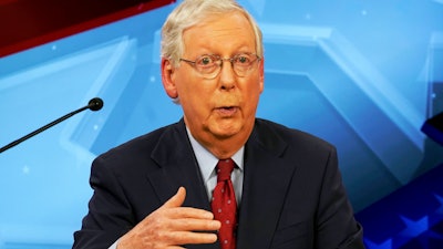 Senate Majority Leader Mitch McConnell, R-Ky., during a debate with Democratic challenger Amy McGrath in Lexington, Ky., Oct. 12, 2020.
