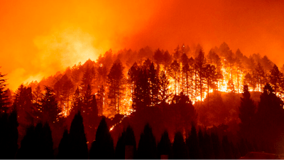 Glass Fire burns a hillside above Silverado Trail in St. Helena, Calif.