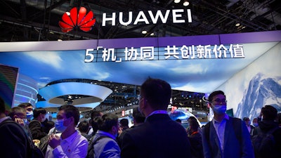 Huawei booth at the PT Expo in Beijing, Oct. 14, 2020.