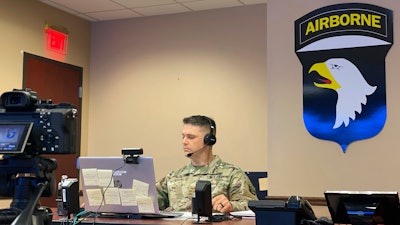 U.S. Army Maj. Evan Adams pitches his idea of a new mobile app to manage training areas on bases in real time, Oct. 27, 2020, Fort Campbell, Ky.
