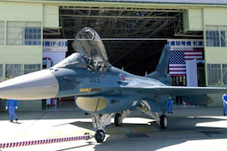 A Japan Air Self-Defense Forces F-2 jet fighter.