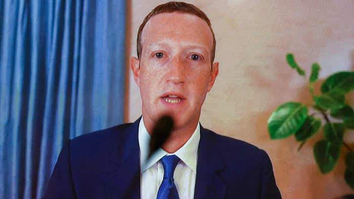 Facebook CEO Mark Zuckerberg testifies remotely during a Senate Judiciary Committee hearing on Facebook and Twitter's actions around the election, Nov. 17, 2020.